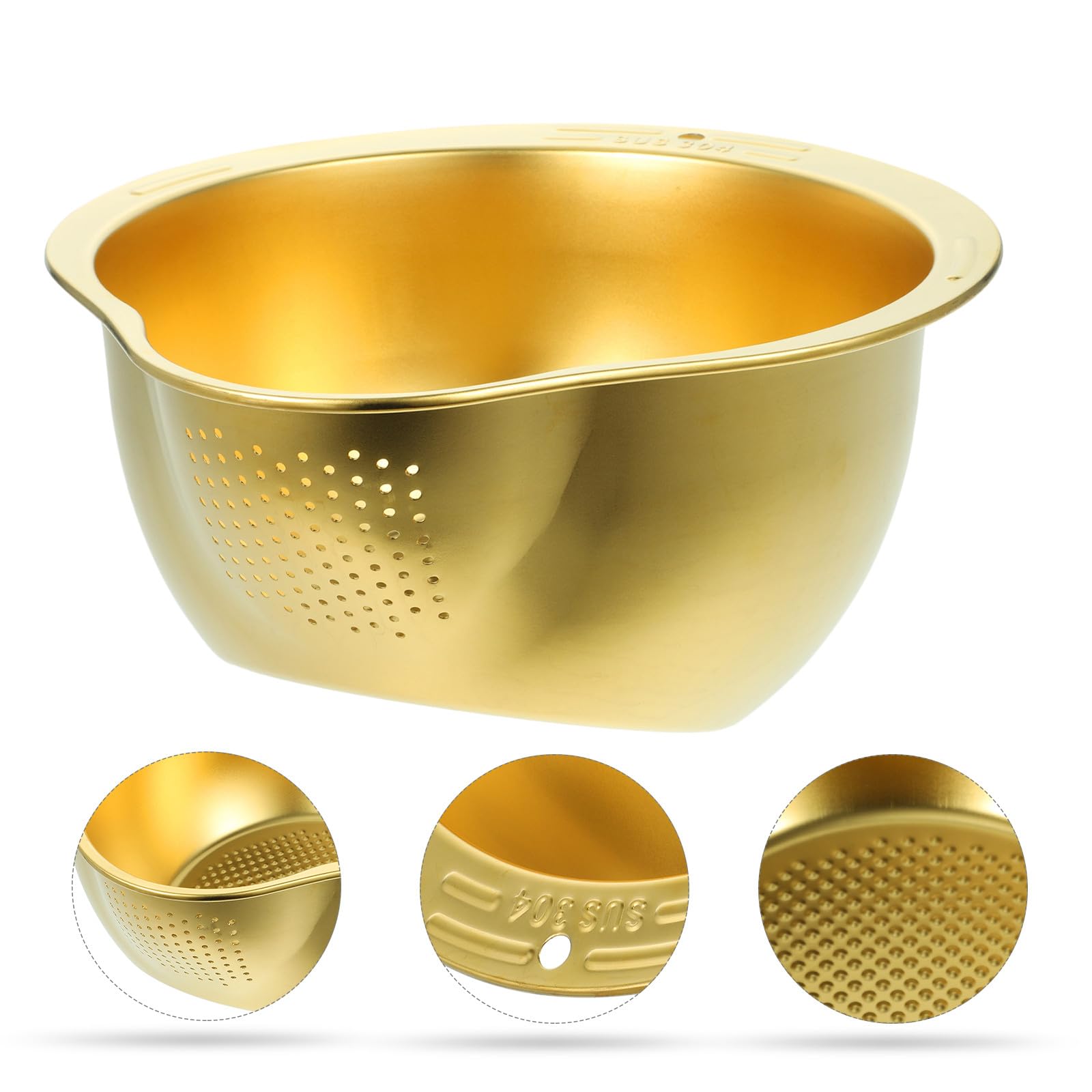 VALICLUD Colador de Cocina de Acero Inoxidable Dorado para Escurrir Verduras y Fideos, Cesta Estable para Almacenamiento y Lavado en Hogar