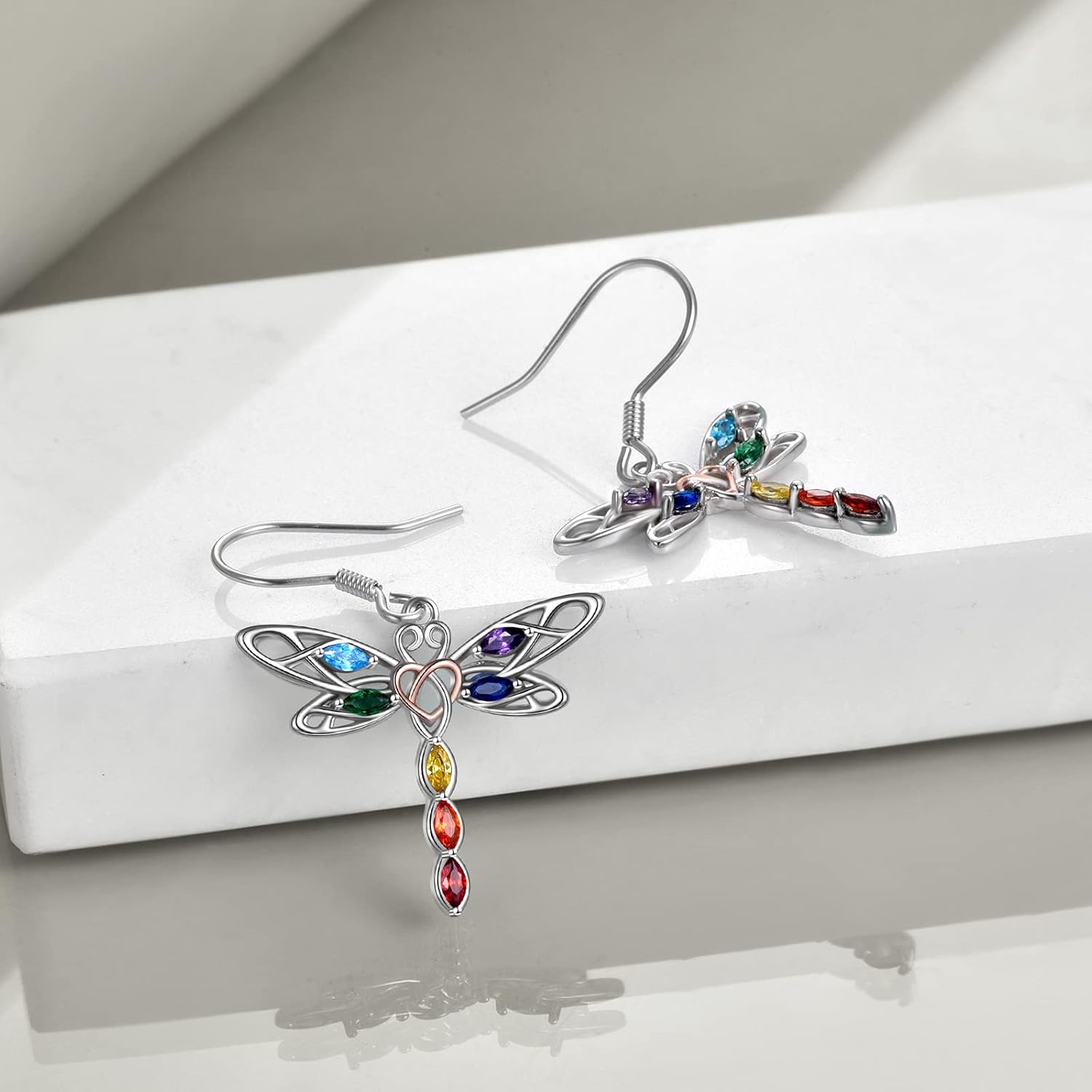 POPLYKE Dragonfly Earrings 925 Sterling Silver Bithstone Dragonfly Earrings Celtic Knot 7 Chakras Jewelry Gifts for Women