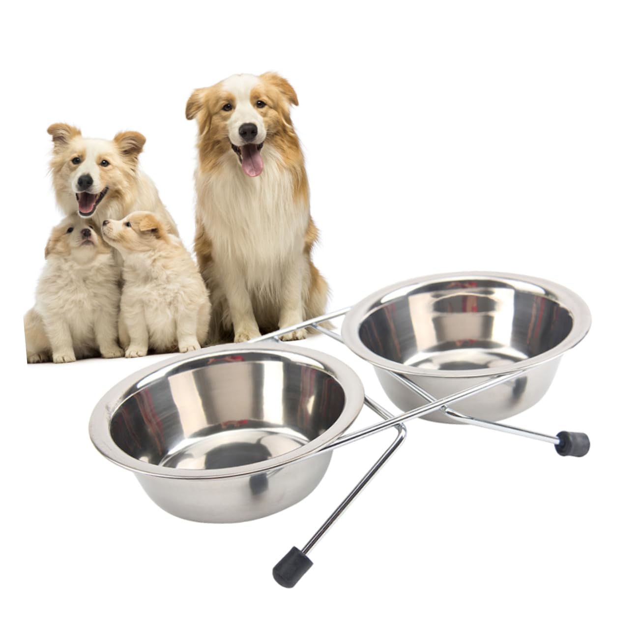 Sosoport 1 Dog Feeding Station Slanted Stainless Steel Food Water Bowls Stand Non-Slip for Small to Medium Dogs
