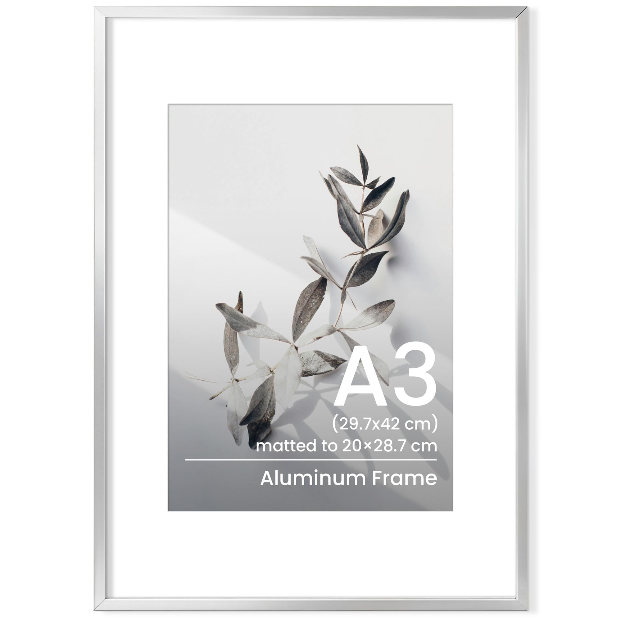 A3 Picture Frame, Metal A3(30x42 cm) Photo Frame A3 Frame with Mount for A4(21x29.7 cm) A3 Poster Documents Certificate Frame with Tempered Glass for Wall Mounting for Home Family Office, Silver