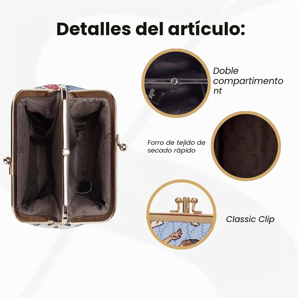 Signare Tapiz Lindo y Exquisito Monedero de Doble Bolsillo para Mujer con diseño Floral (Alicia en el país de Las Maravillas Nada más Que Tarjetas)