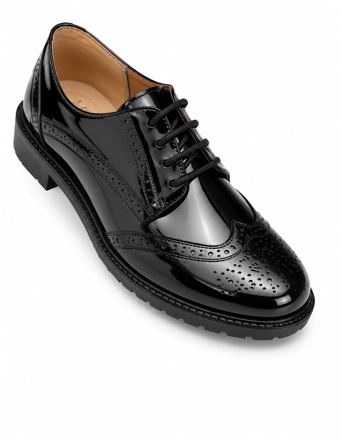 Derbies Vernies Elegante Donna Suola Pelle Tacco Quadrato