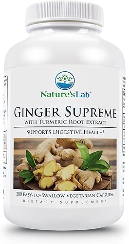 Nature's Lab Ginger Supreme - Extracto de jengibre, extracto de cúrcuma - 200 unidades