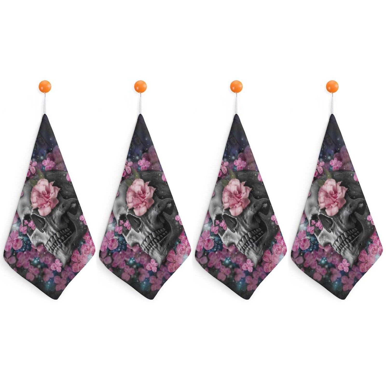 LWORZIIB 4 Piece Hanging Hand Towels, Skull Flower Small Dry Hand Towel for Kitchen Bathroom