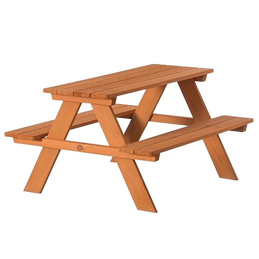 Gardenised, Stained Wooden Kids Outdoor Picnic Table for Garden and Backyard