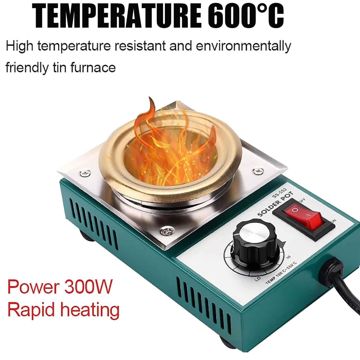 Tygiel spawalniczy, 150 W/200 W/250 W/300 W elektryczny tygiel lutowniczy o pojemności 2200 g, 5-10 min. podgrzewania lutownicy bezołowiowej, piec do topienia cyny do kąpieli lutowniczej, narzędzie(30