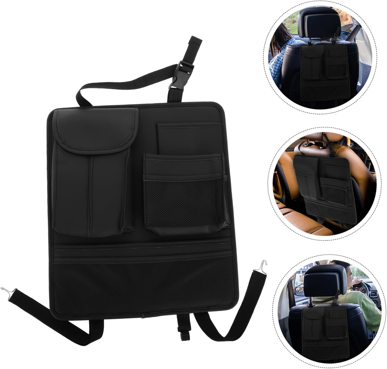 OUNONA Car Seat Back Organizer Bag Storage Bag Mesh Pockets Tissue Box Holder Car Travel Organizer Pu Material