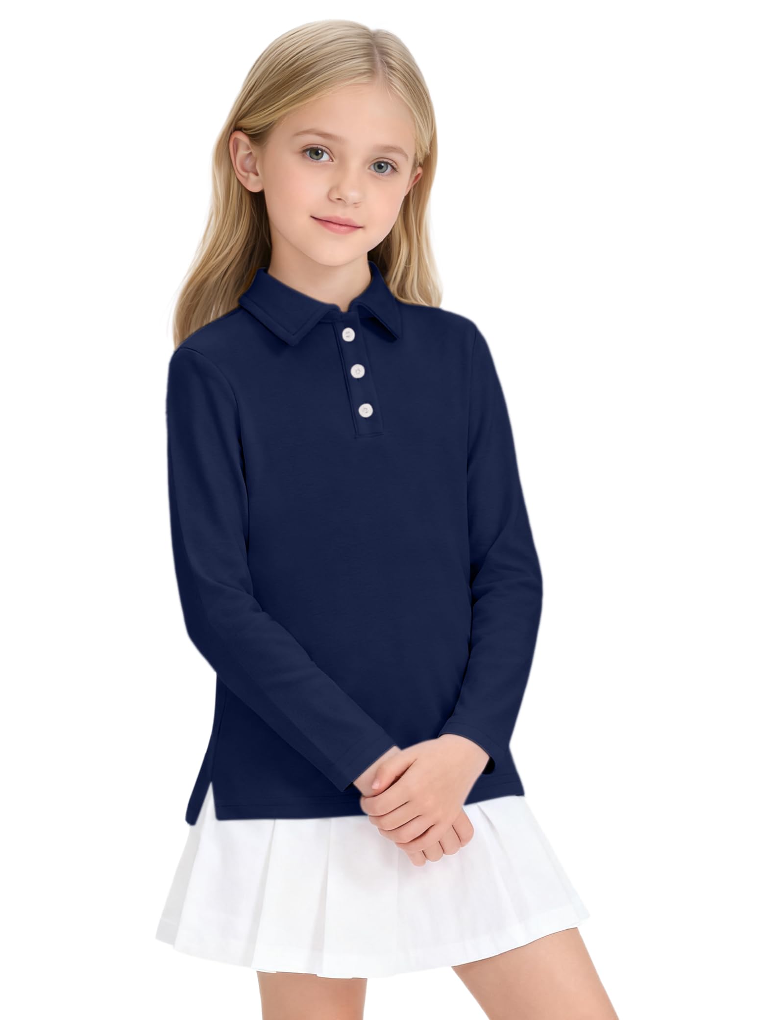 Girls Uniform Shirts Long Sleeve Polo Shirt for Girls School Uniform Shirts Size 5-14 Years