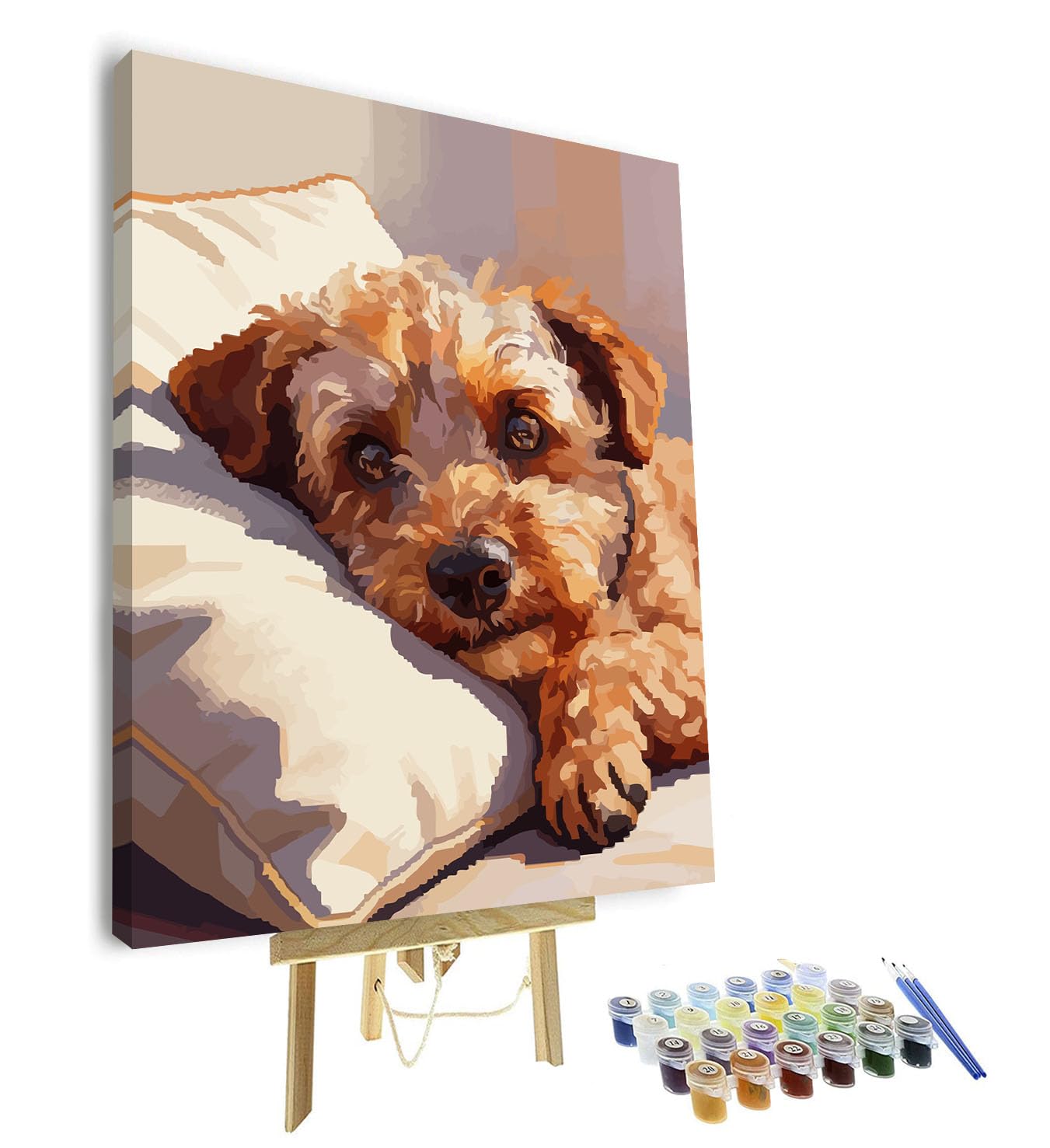 TISHIRON Paint by Numbers Kit for Adults, Adult Paint by Number Kits for Beginner - Dog Resting on Pillow, Heartwarming Pet DIY Art for Home Decor & Relaxation(16x20 Inch, Framed)