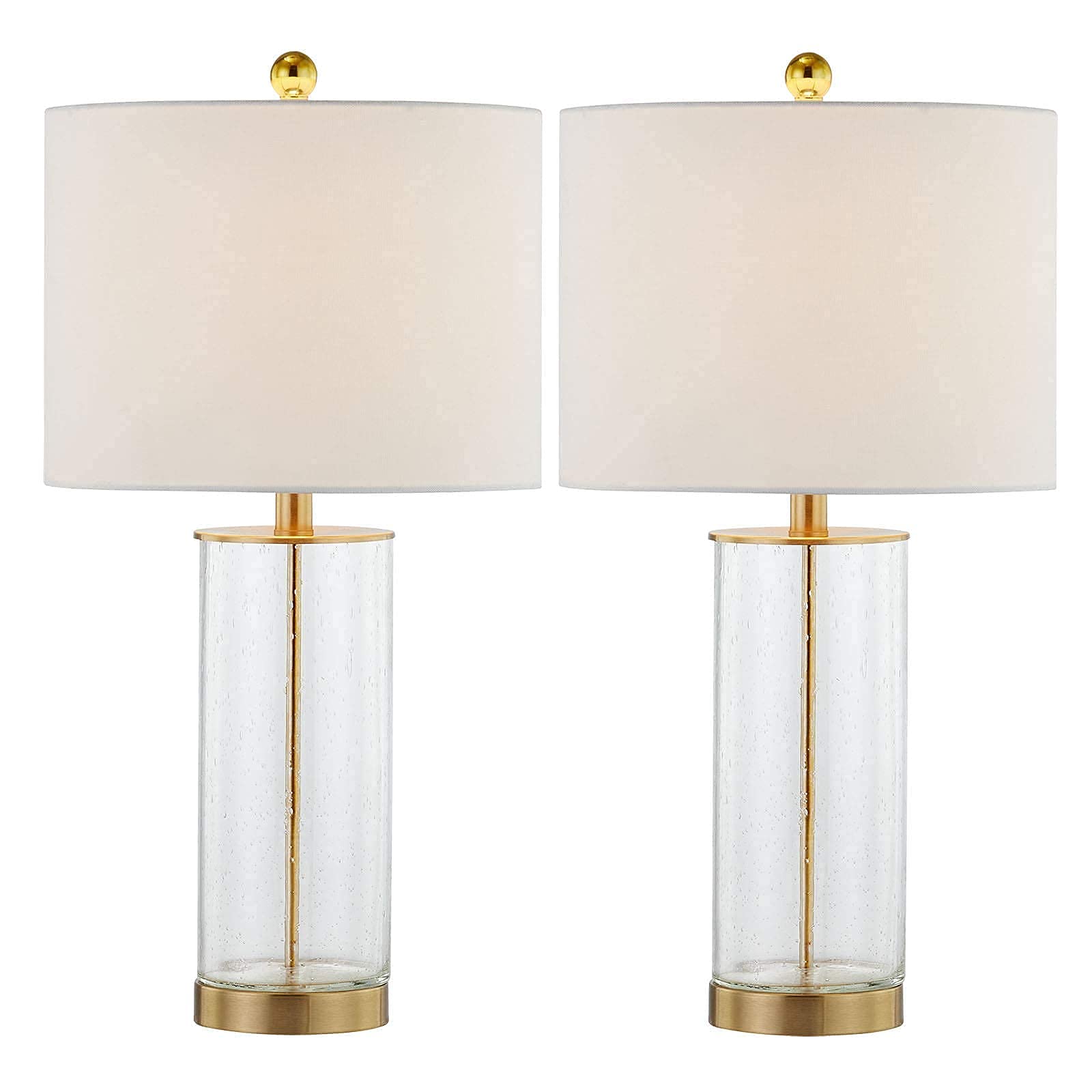 Maxax Bedside Table Lamps Set of 2, Bedside Glass Nightstand Lamp with White Fabric Shade for Living Room Bedroom (Gold)