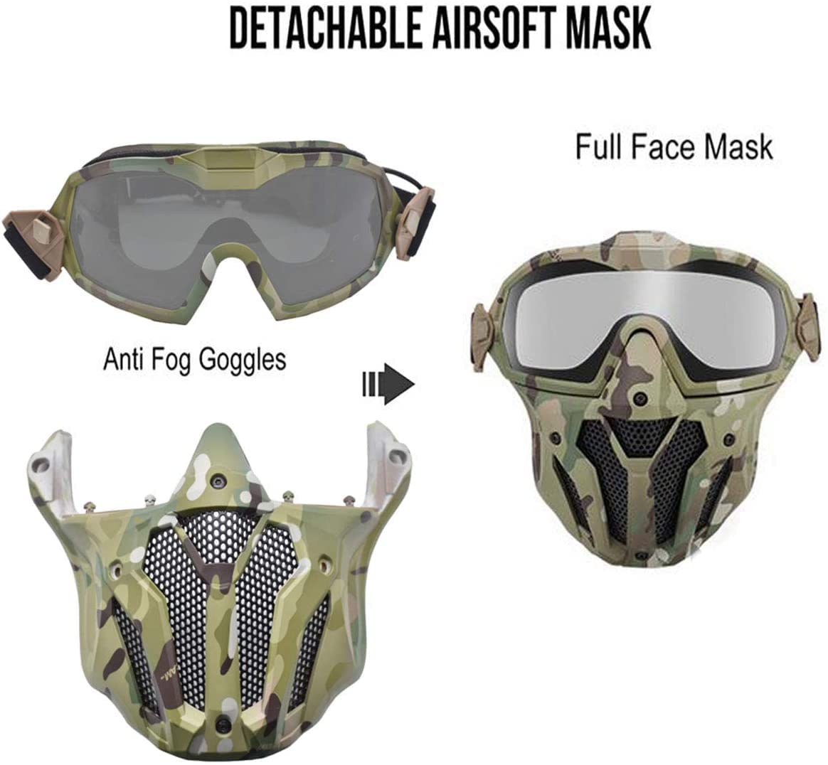 Camo Airsoft Mask Maschera protettiva integrale con protezione anti-appannamento staccabile, ventola di scarico Minitype Sostituire le lenti per CS Survival Game, Halloween Cosplay maschera e film Prop