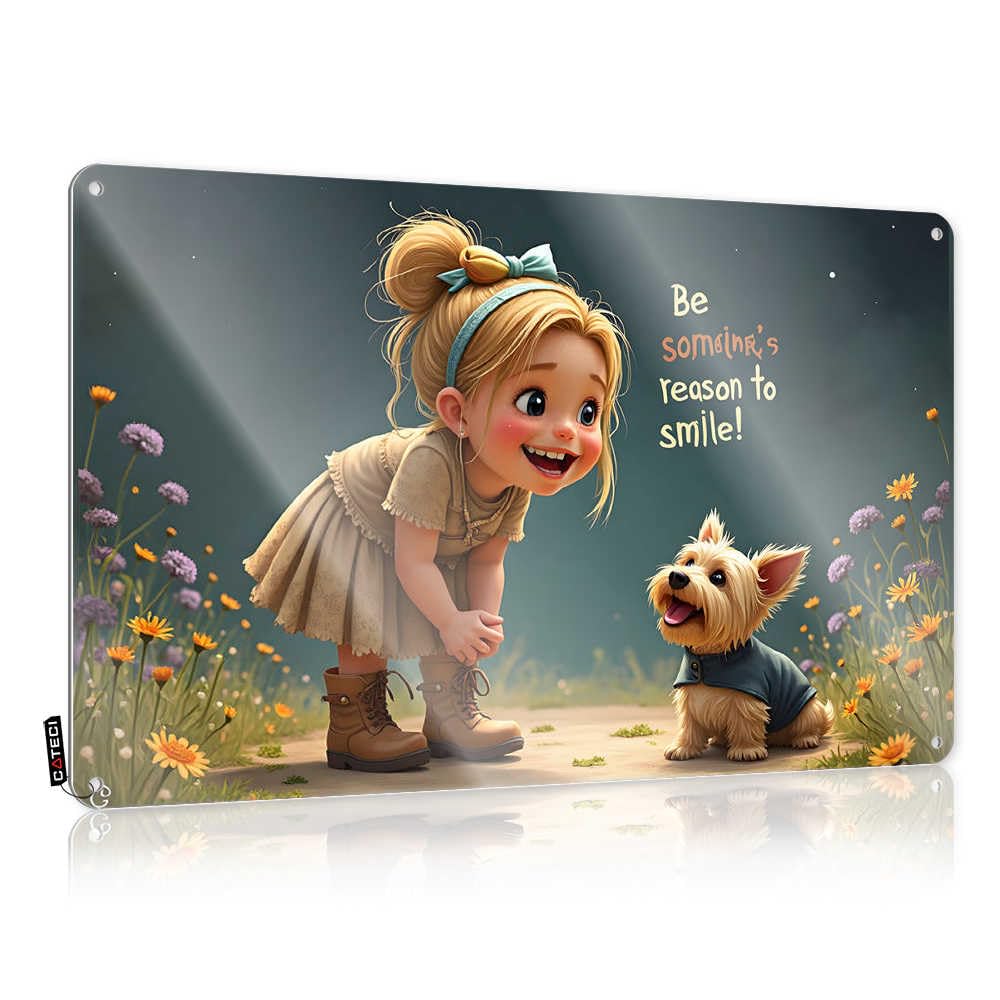 Fzfn Girls Colour Matal Sign Indoor Fall Decor Ready To Hang - Smile Together: A 'S Joyful Moment With Her Dog Nice For Saloon Bar(30X40cm)