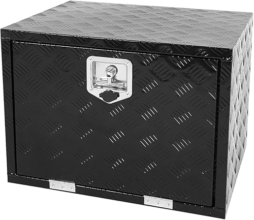 Miniatura 31 de Caja de herramientas de 48x24x24 pulgadas, caja de almacenamiento negra de aluminio para cama de camioneta pickup con cerradura y llaves, exterior,