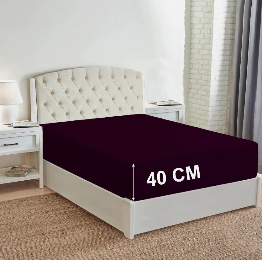 Night Zone Fitted Bed Sheet 180 Thread Count Percale 16" (40CM) Extra Deep Non Iron Fitted Sheet (King, Plum) โ image 1