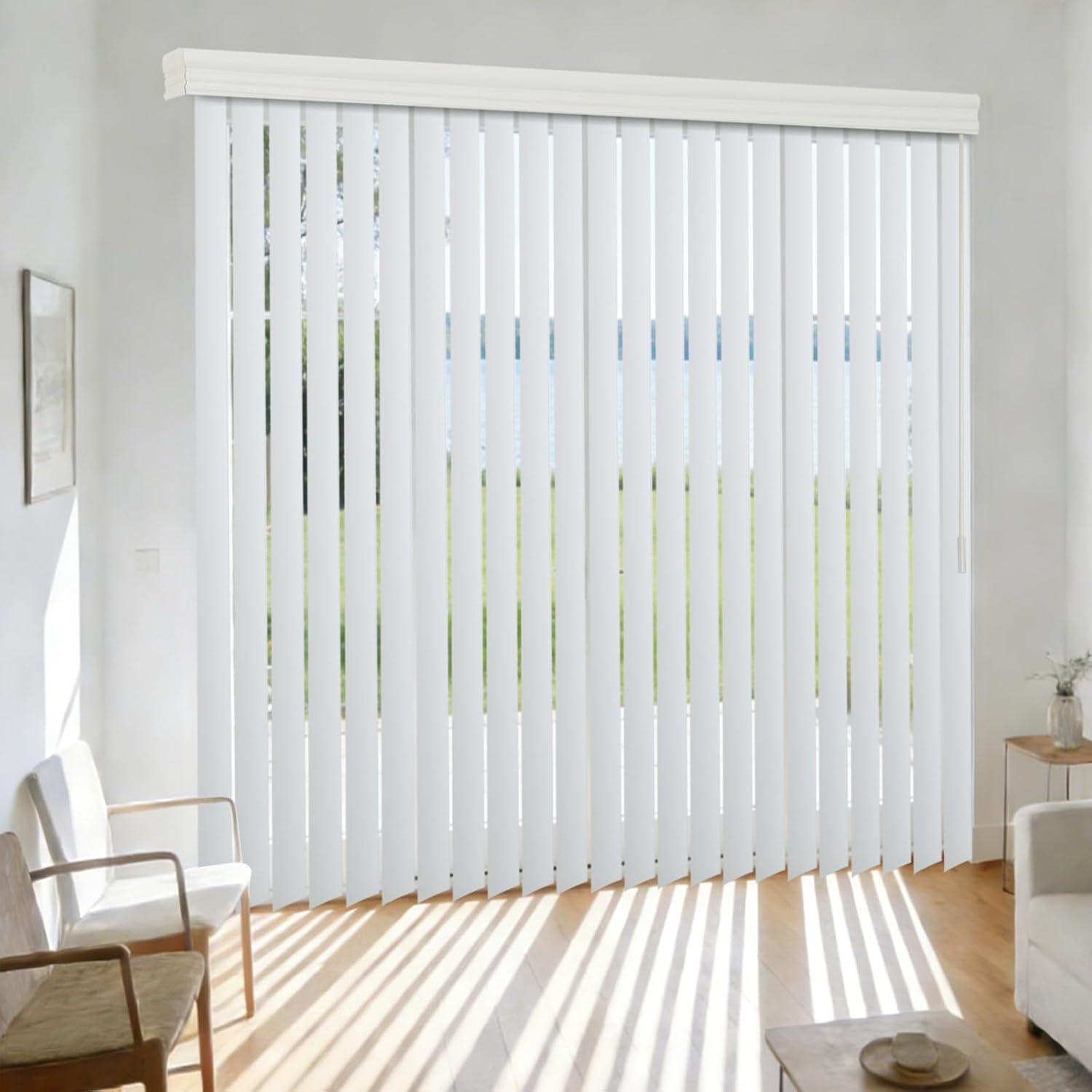 Yin Yang Cordless Blackout Vertical Blinds, Heavy Duty PVC Window Blinds, Easy to Install Super Large Size Blinds for Sliding Glass Doors, Patio Doors for Home or Office, White