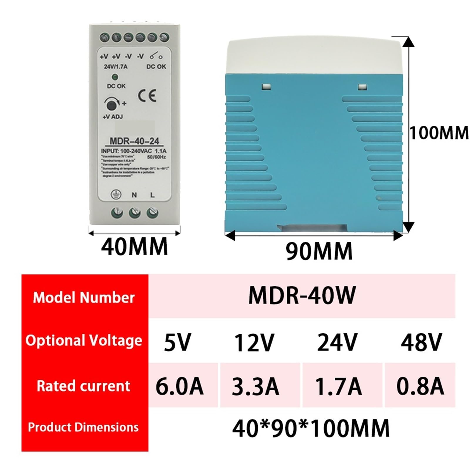 MDR-10W 20W 40W 60W 100W AC 100-240V Eingang Mini Din Schiene Schalter Netzteil Spannung Transformator DC 5V 12V 15V 24V 36V 48V Ausgang 1Pcs(15V_100W)