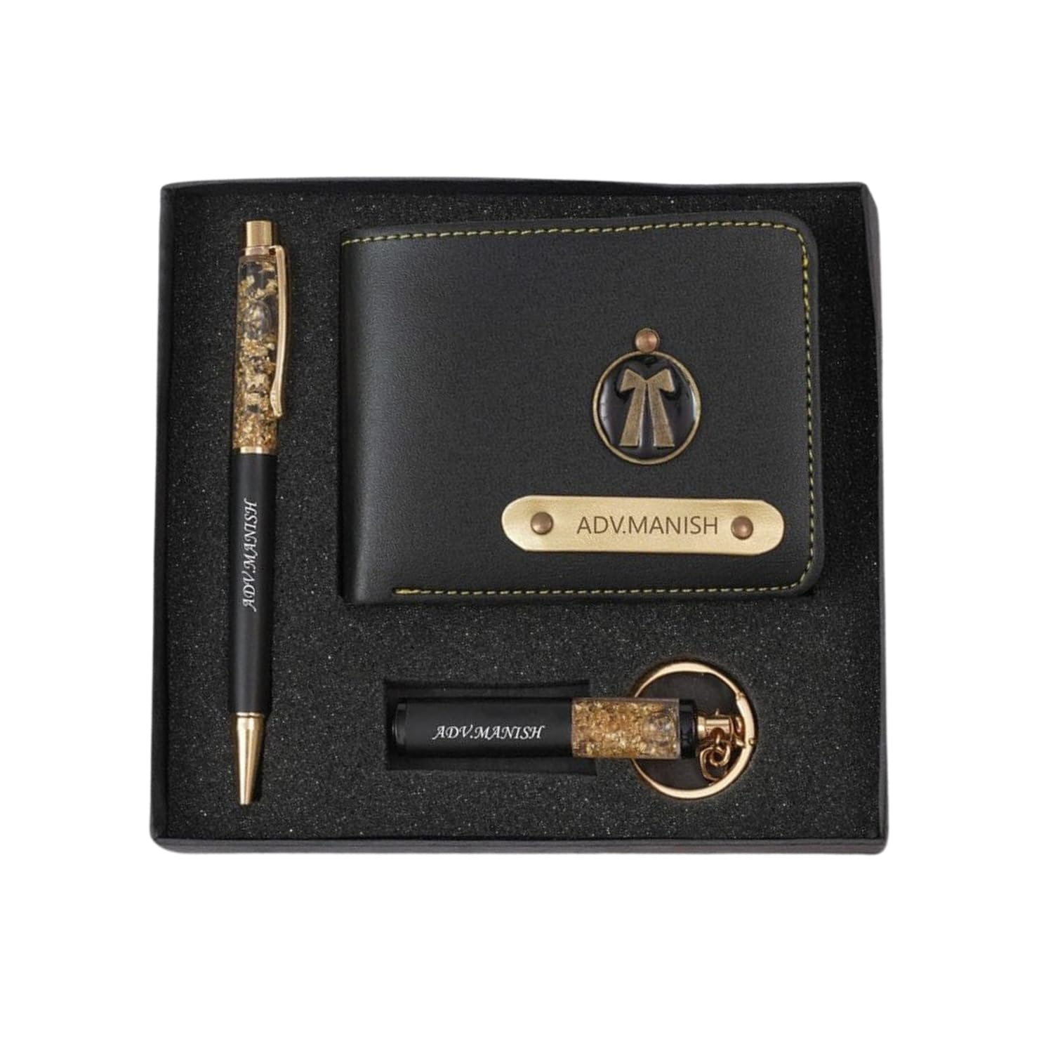 Customized Leather Wallet Pen Keychain Gift Set for Men with Name, Personalized Brown Purse Combo, Stylish Gift for Husband, Boyfriend - Mens Wallets, Wallets for Man, Men Wallet (Black)