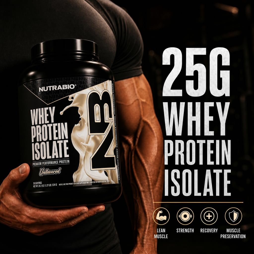 NutraBio 100% Whey Protein Isolate Protein Powder, 25g Protein with Complete Amino Acid Profile, Non-GMO, Soy & Gluten Free, Low Carb, Low Calorie Whey Protein Powder, Raw Unflavored, 20 Servings — Amazon image 8