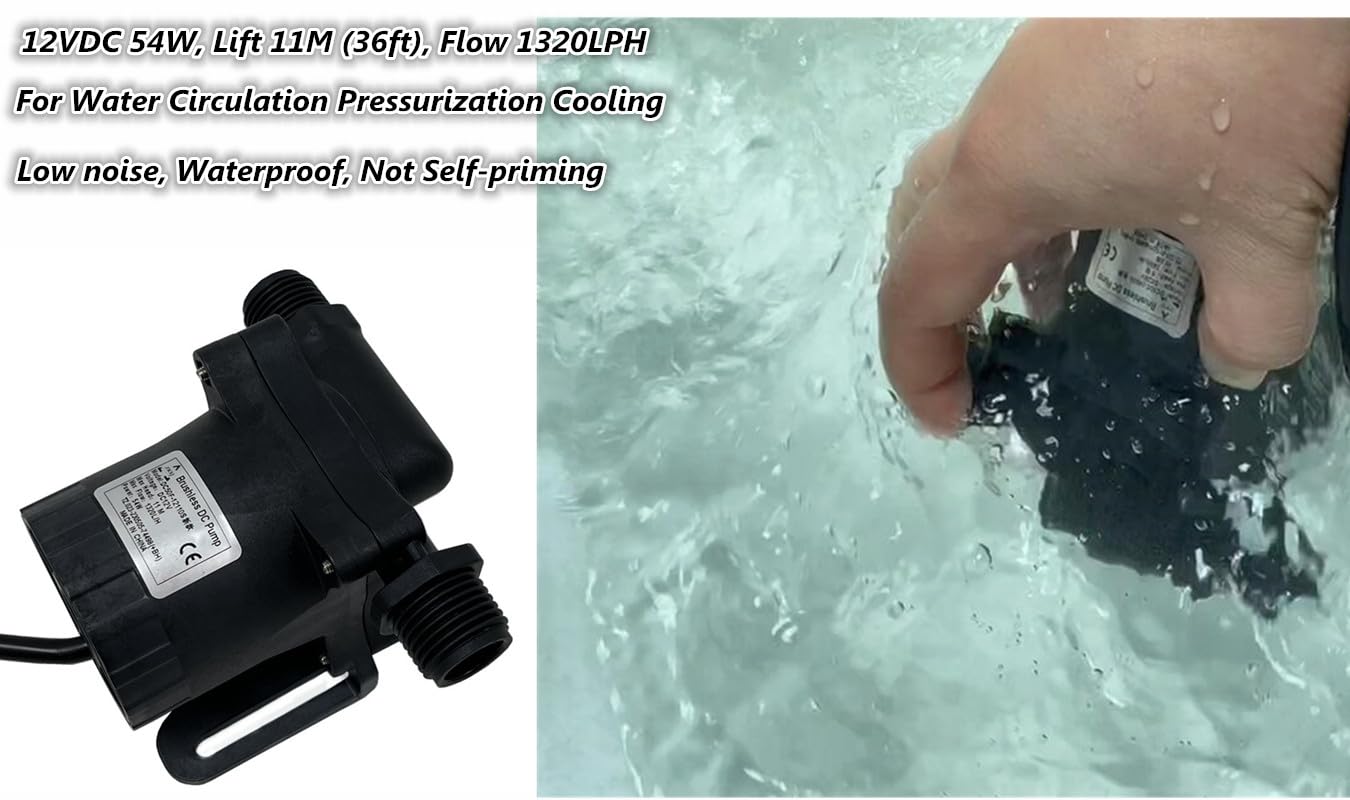 Pompe à Eau Solaire Submersible SHYSKY 12V DC - 1320 L/H, Hauteur Max 11 M, IP68, Sans Balais
