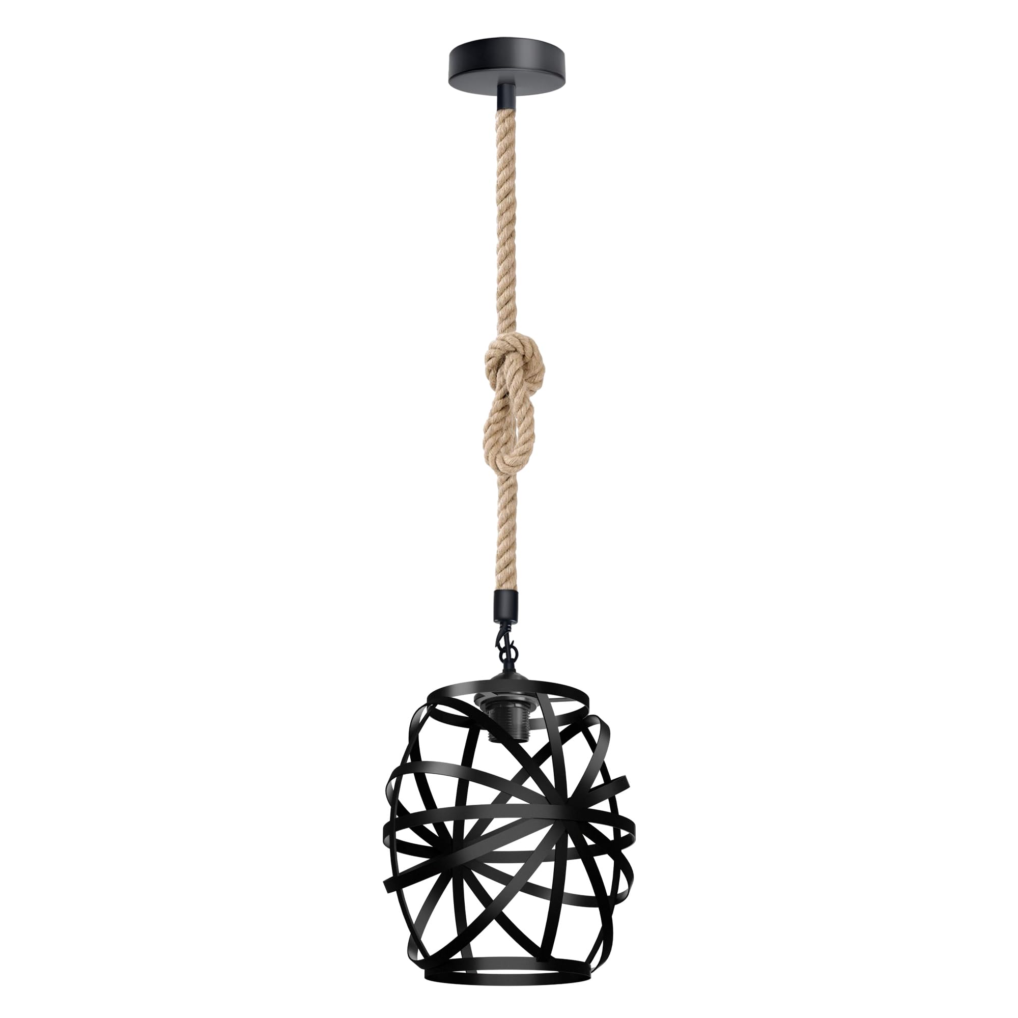 DC VOLTAGE Black Pendant Light Fitting with Shade 20cm Cage Pendant Light E27 Metal Wire Basket Light Pendant, Industrial Ceiling Pendant Adjustable Rope Ceiling Lighting, Hanging Lights for Kitchen