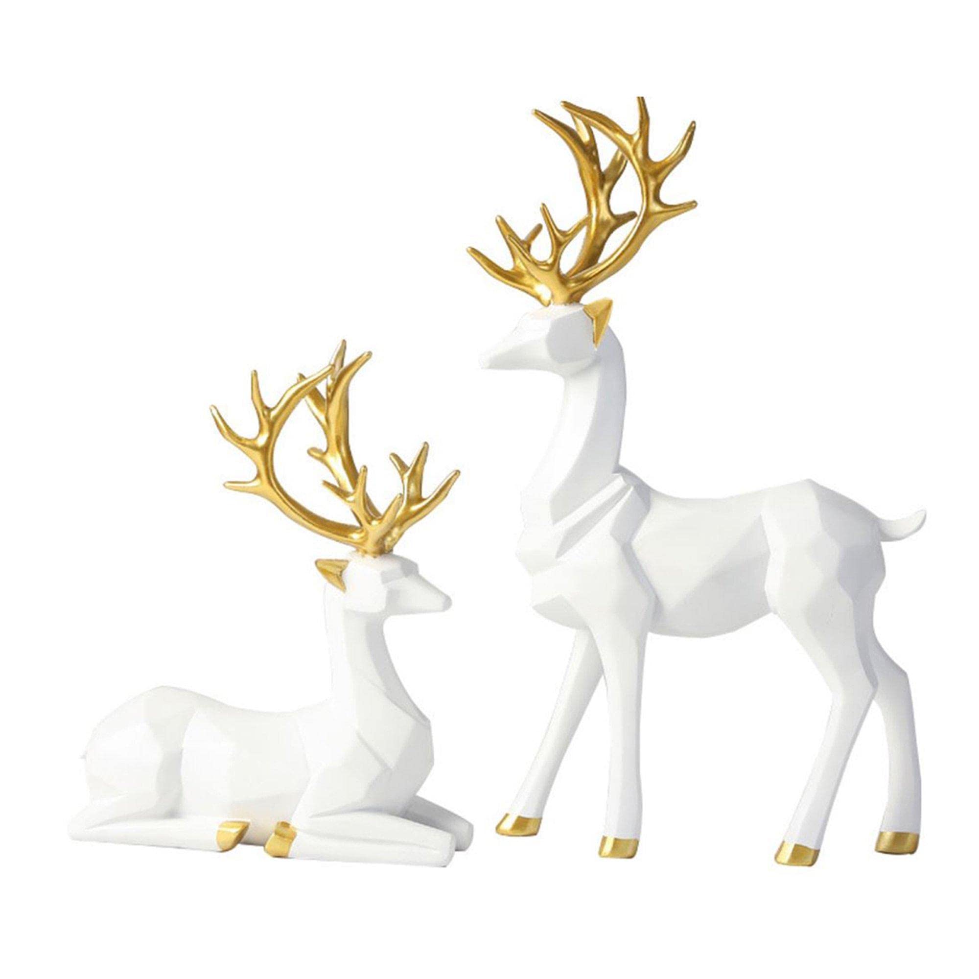 Dytartzx 2PCS Reindeer Deer Christmas Figurines Origami Elk Nordic Style Large Resin Sitting Standing Statues Creative Indoor Decoration Collectible Home Office Décor Or