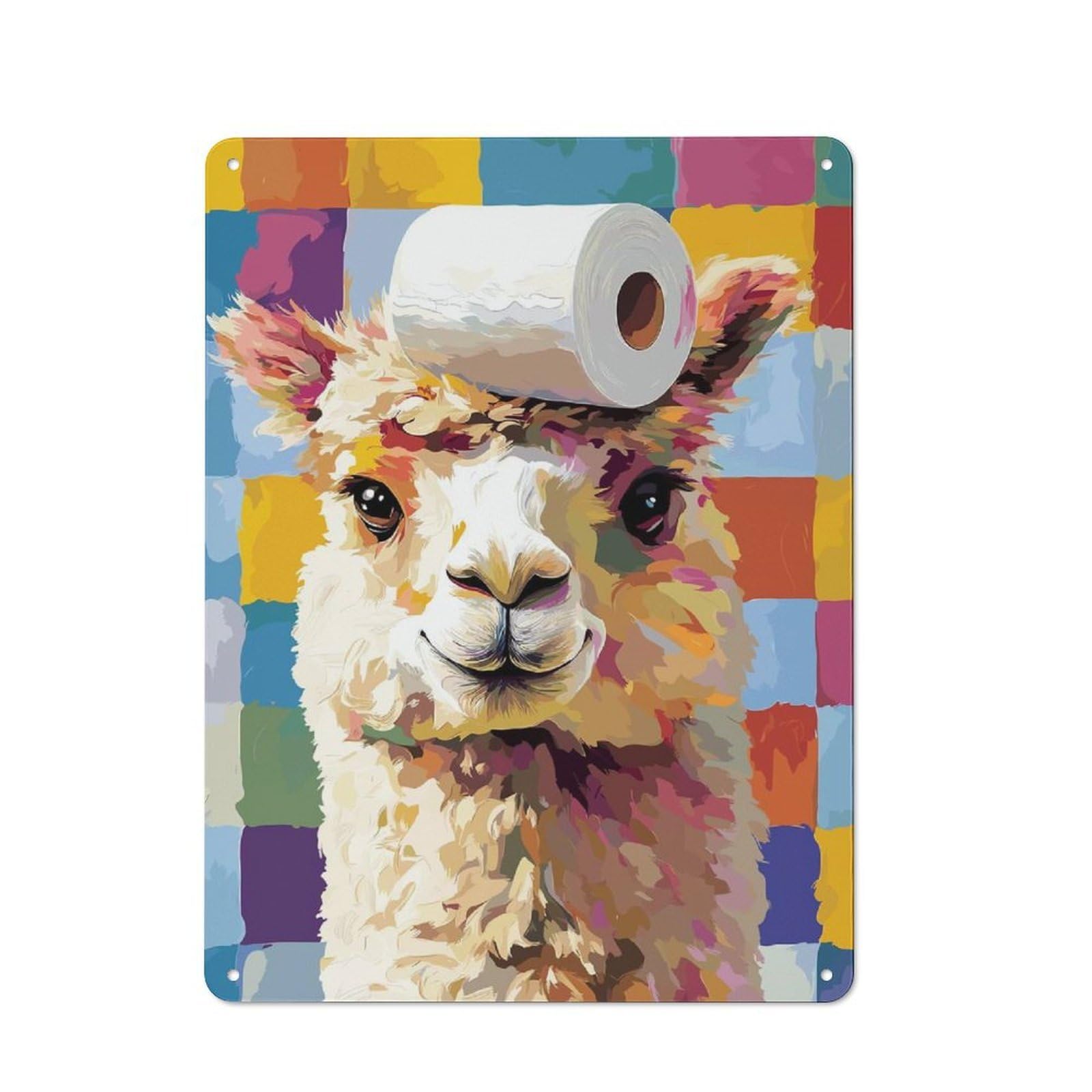 Junmoney Llama With Toilet Paper Hat Rustic Tin Wall Plaque 40X30cm For Bar Or Restaurant, For Vintage Wall Decor Fans, For Garage And Workshop Walls