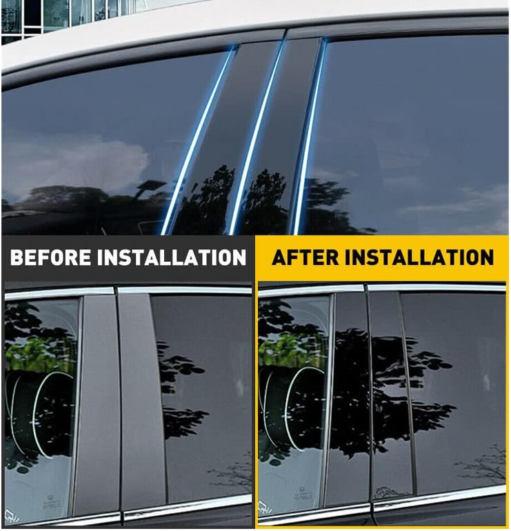 Miniatura 7 de Poste de pilar de ventana compatible con Do-dge Ram 1500 2500 3500 2009-2018 cubierta de puerta, color negro brillante, 4 piezas