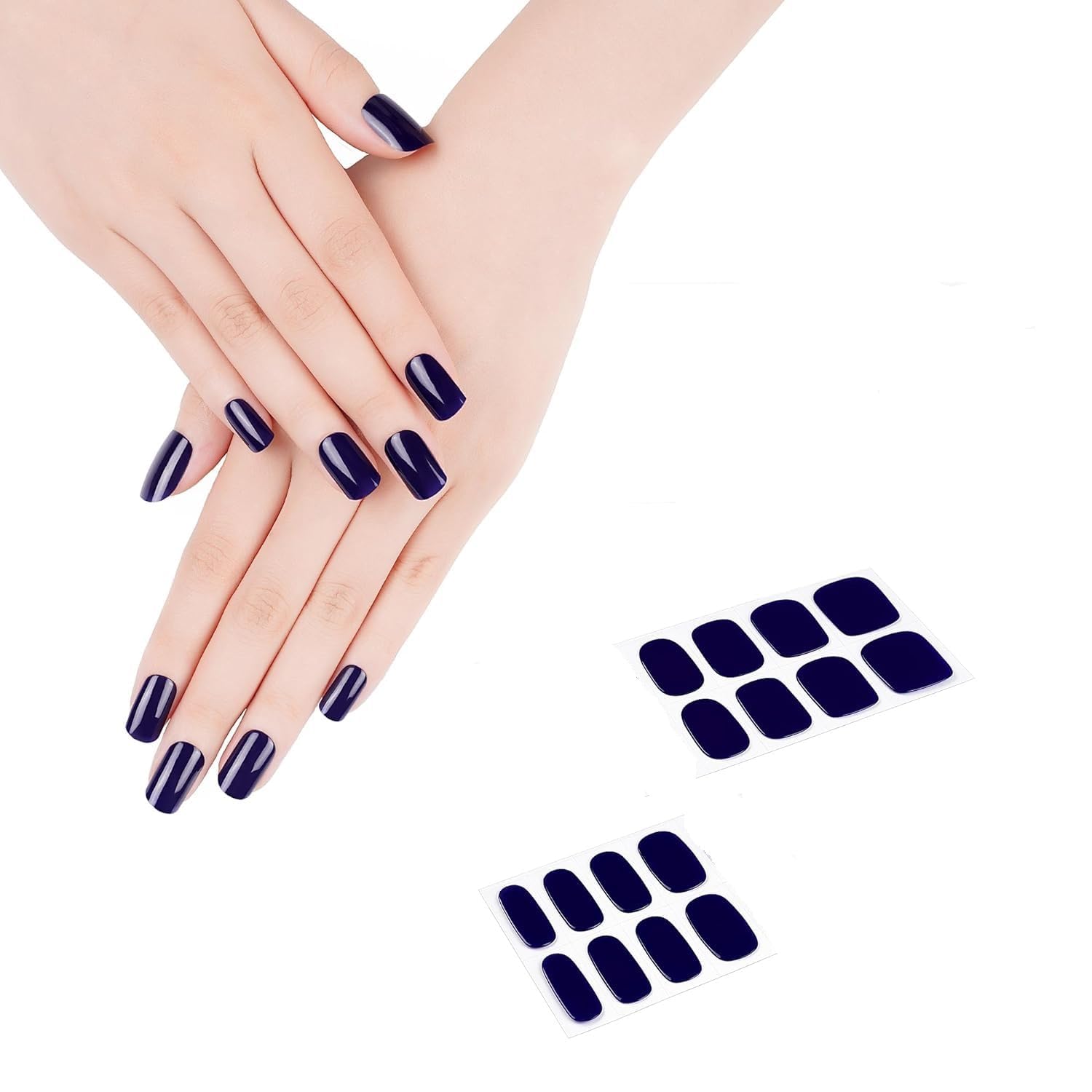 Hidak 2 Prep Pads Nail File & Wooden Stick 16 Tips Solid Stickers Fashion Trend Nail Art Wraps Nail Polish Ins Styles Winter DIY Stickers Adhesive Manicure Decorations (16 Deep Blue)