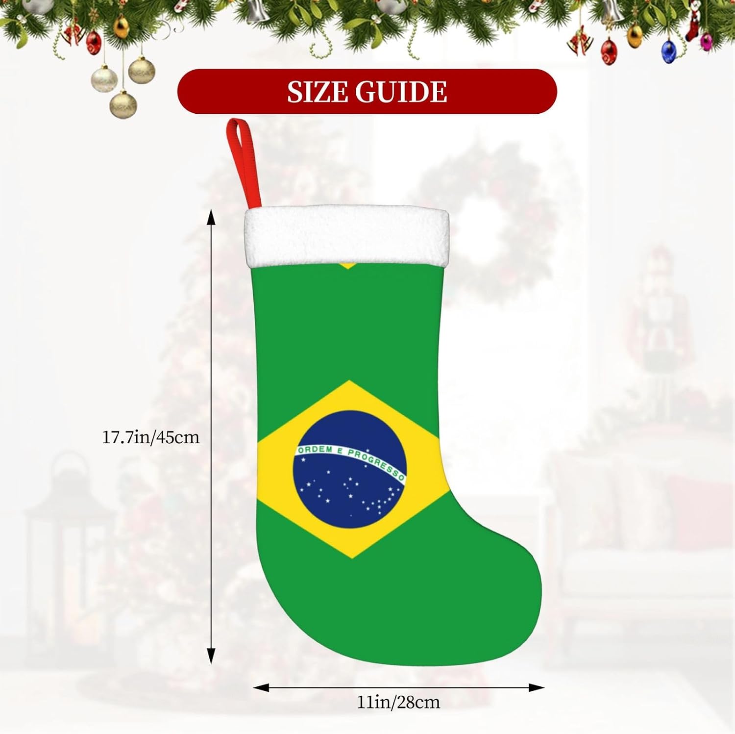 Brazilian Flag Print Christmas Stockings, Hanging Fireplace Xmas Decor image 3
