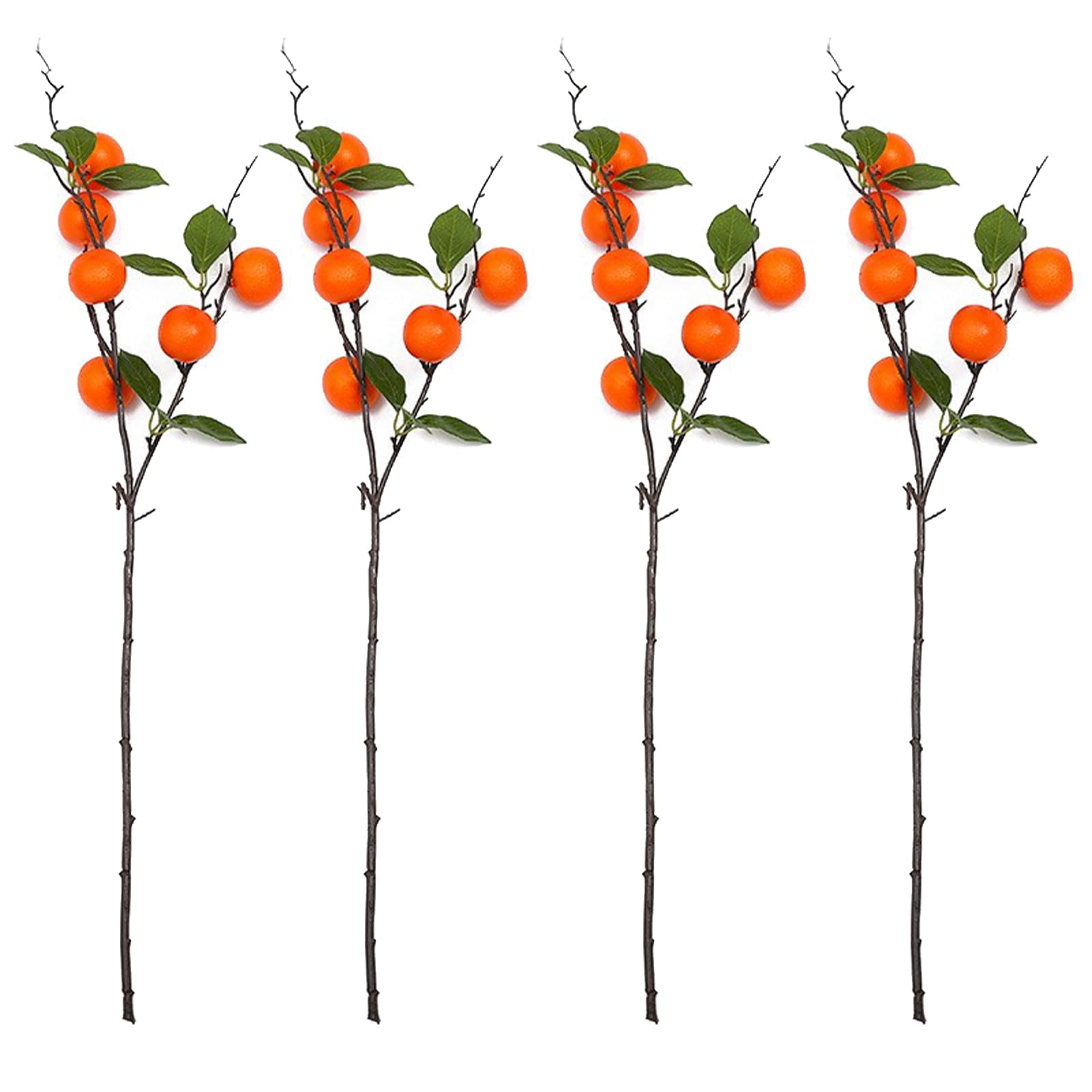ZHDOKA 4pcs Artificial Tangerine Branches, 28in Tall Simulation Plastic Kumquat Stems, Lifelike 6 Heads Fake Orange Fruit Branches with Green Leaves for Home Table Centerpiece Flower Arrangement