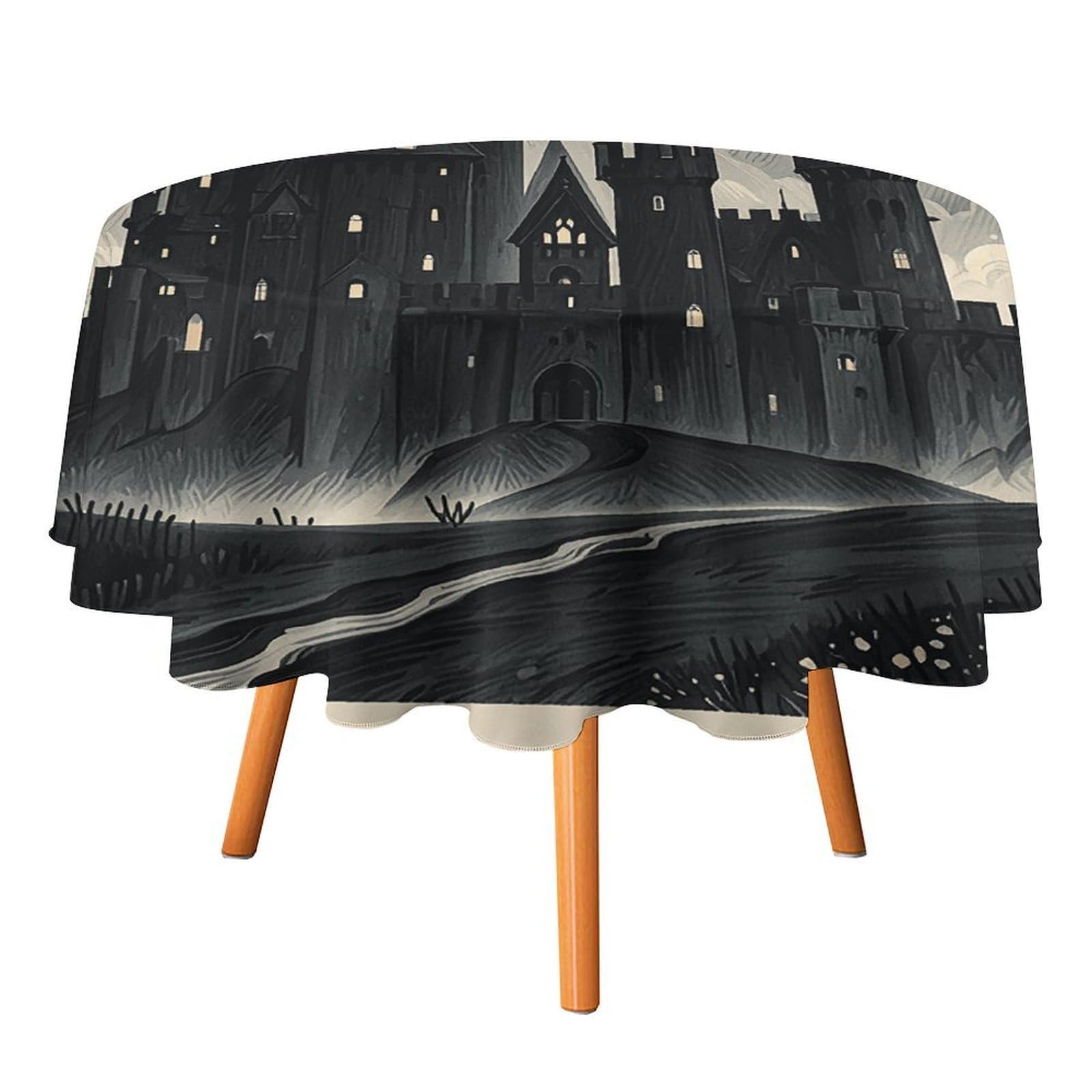 SMAZDFXX The Castle of Darkness Tablecloth 36x36in Round Table Cloth Durable Polyester, Washable Stain Resistant Table Cover for Indoor Outdoor (Picnic, Dining, Party)