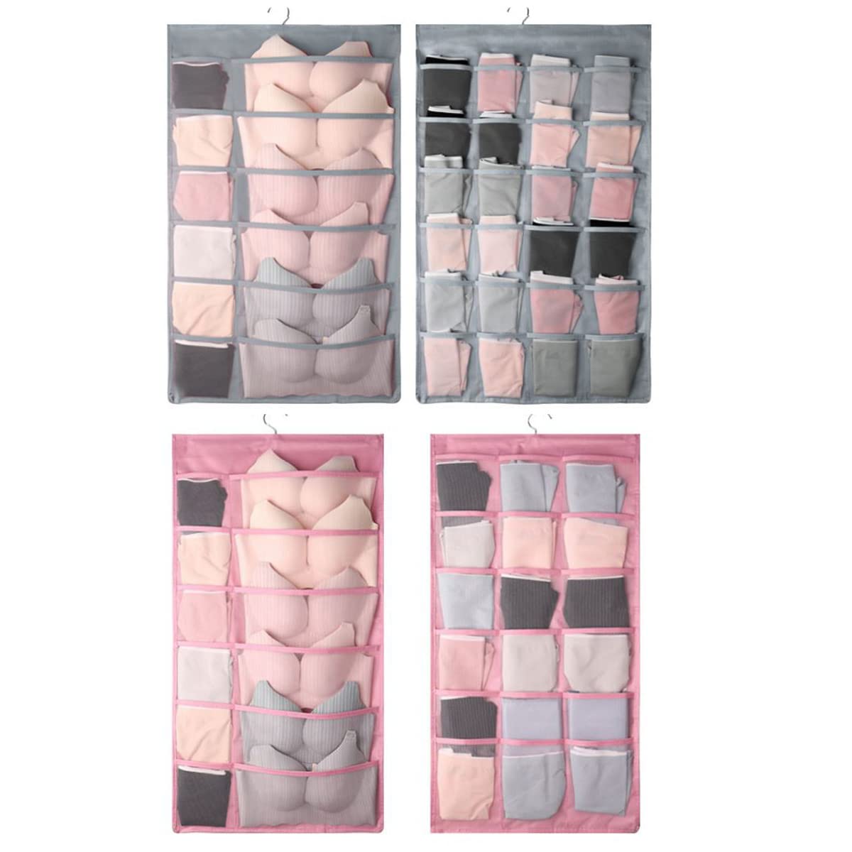 CIZZDouble Sided Wall Closet with Mesh Pockets Organizer for Underwear, Stockings, Bra and Socks (2 Packs)