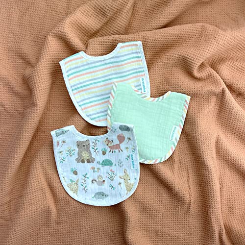 Image of abracadabra Muslin Bibs with Adjustable Snap Button Closure, Super Absorbent, Soft, Comfortable & Lightweight, Set of 3 - Bambi & Friends
