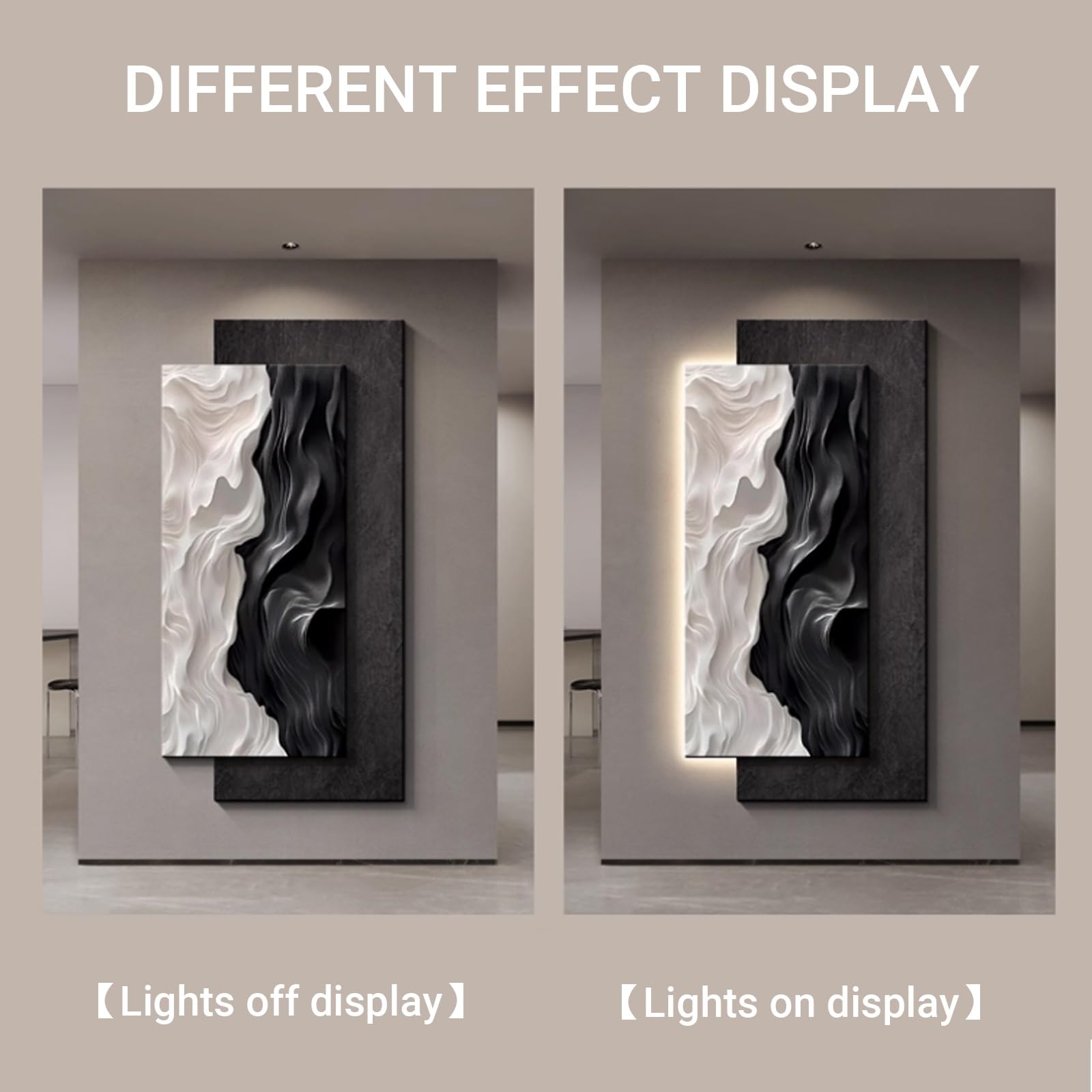 Quadro Decorativo da Parete 3D Effetto arenaria con Luce LED,Scultura Artistica Astratta da Parete con Alimentazione a Spina,Decorazione per corridoio, Ingresso | C,40*80cm/15.7*31.5in