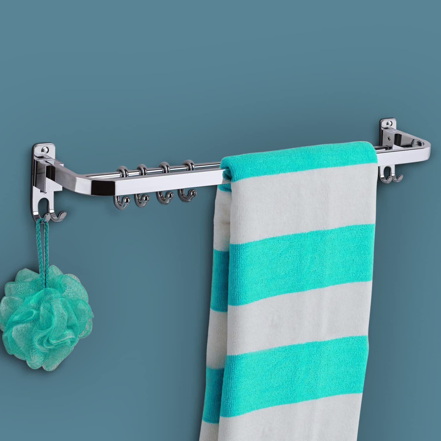Primax Anti Rust 304 Grade Stainless Steel Folding Towel Rod with Hooks/Towel Rack for Bathroom/Towel Bar/Hanger/Bathroom Accessories - (24 Inch-Chrome) (B0BQVYW1JY) Amazon Price History, Amazon Price Tracker