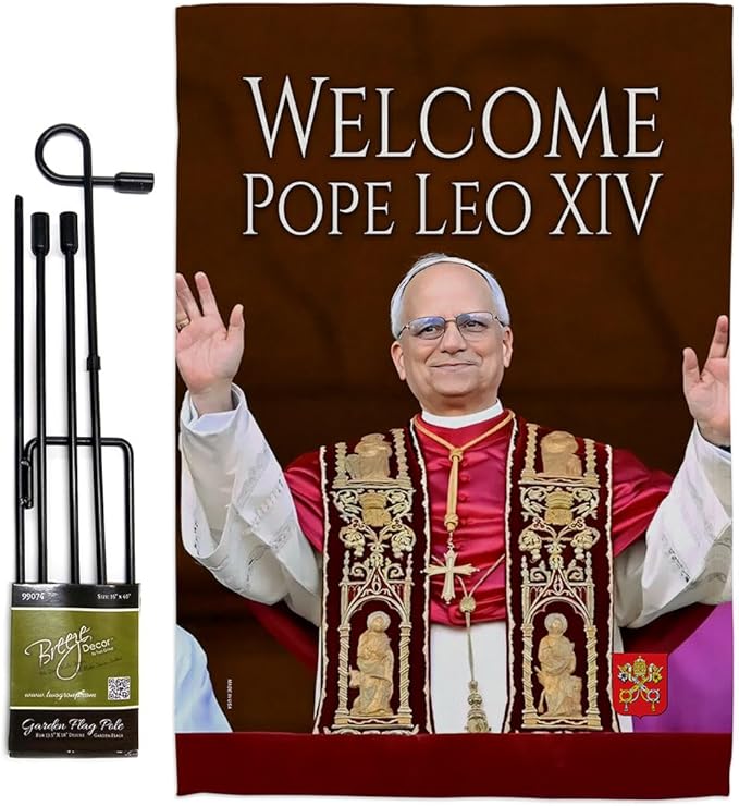 Pope Leo XIV Flag Successor Garden Stake Canvas Tapestry Vatican Memorabilia Catholic Poster Church Post Grave Decorations American Papal Yard Sign Door Textile Wall Decor Roman Religious Gifts