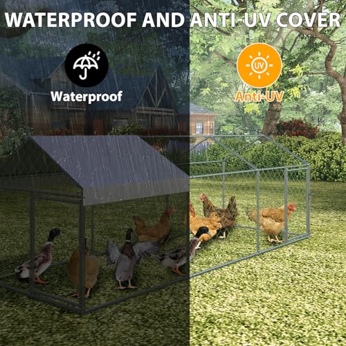 Large Metal Chicken Coop with Run, Walk-in Poultry Cage, 120\"x40\"x40\" Large Chicken Coop with Waterproof Anti-Ultraviolet Cover ＆Security Lock for Small Animals Duck Rabbit Hen Chicken, Silver - Thumbnail 5