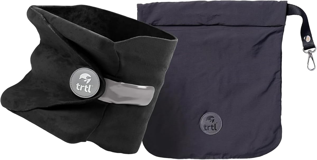 trtl Pillow - Scientifically Proven, Super Soft Neck Support Travel Pillow for Sleeping - Lightweight and Machine Washable - Ergonomic Design for Traveling on Airplanes, Cars, and Trains - Black