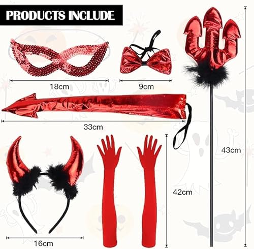SKEFOLI Halloween Devil Costume Accessories Set for Girls Women Devil Horns Headband, Red Devil Wing