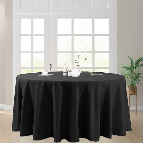 Miniatura 6 de luccido Paquete de 6 manteles redondos de 132 pulgadas, color negro, resistentes a las manchas y a las arrugas, lavables, de tela de poliéster para