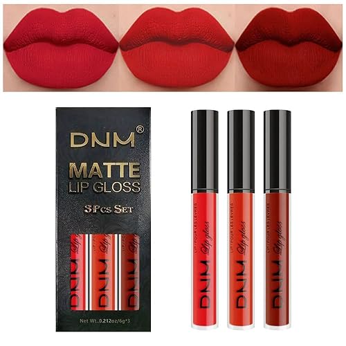evpct Juego de 3 lápices labiales líquidos color rojo fuego oscuro rubí mate para mujeres, 24 horas de larga duración, a prueba de manchas