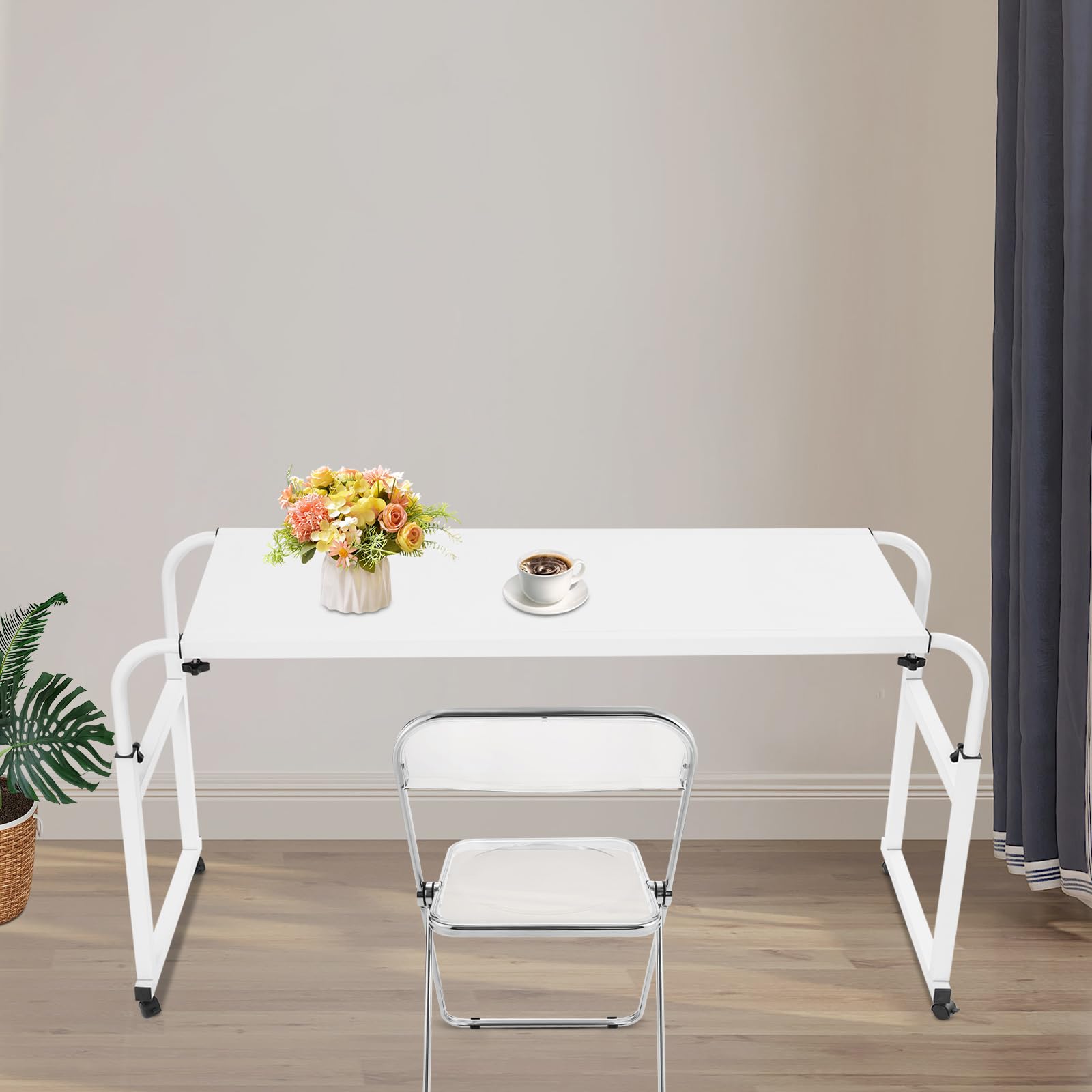 Table de lit avec roulettes, bureau au-dessus du lit, table de chevet, bureau mobile, bureau d'ordinateur portable, pour chambre à coucher, hauteur et longueur réglables