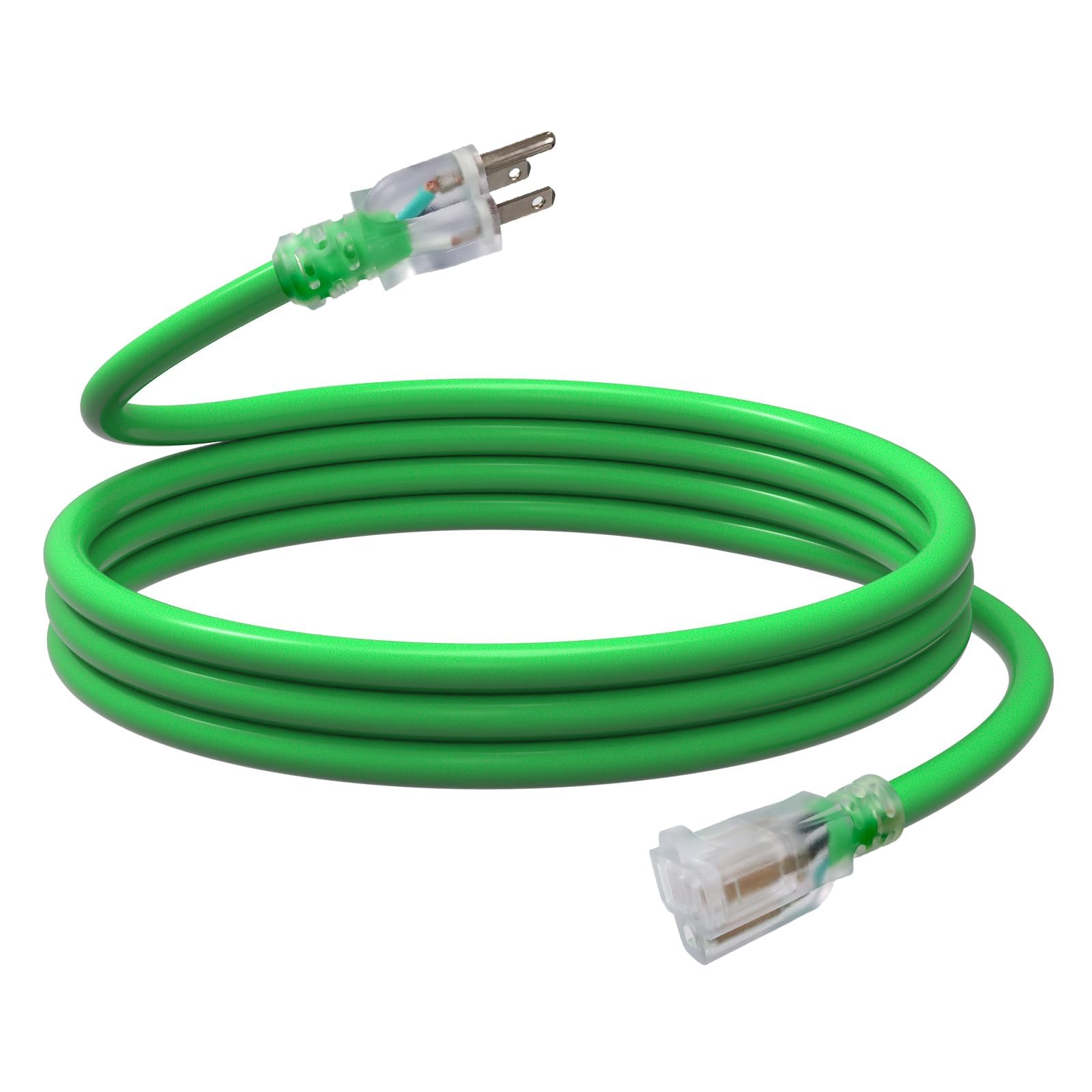 EP Cable de extensión iluminado para exteriores de 10 pies, 12/3 SJTW cable de extensión verde resistente con enchufe de 3 clavijas, cable de alimentación para césped, jardín, electrodomésticos