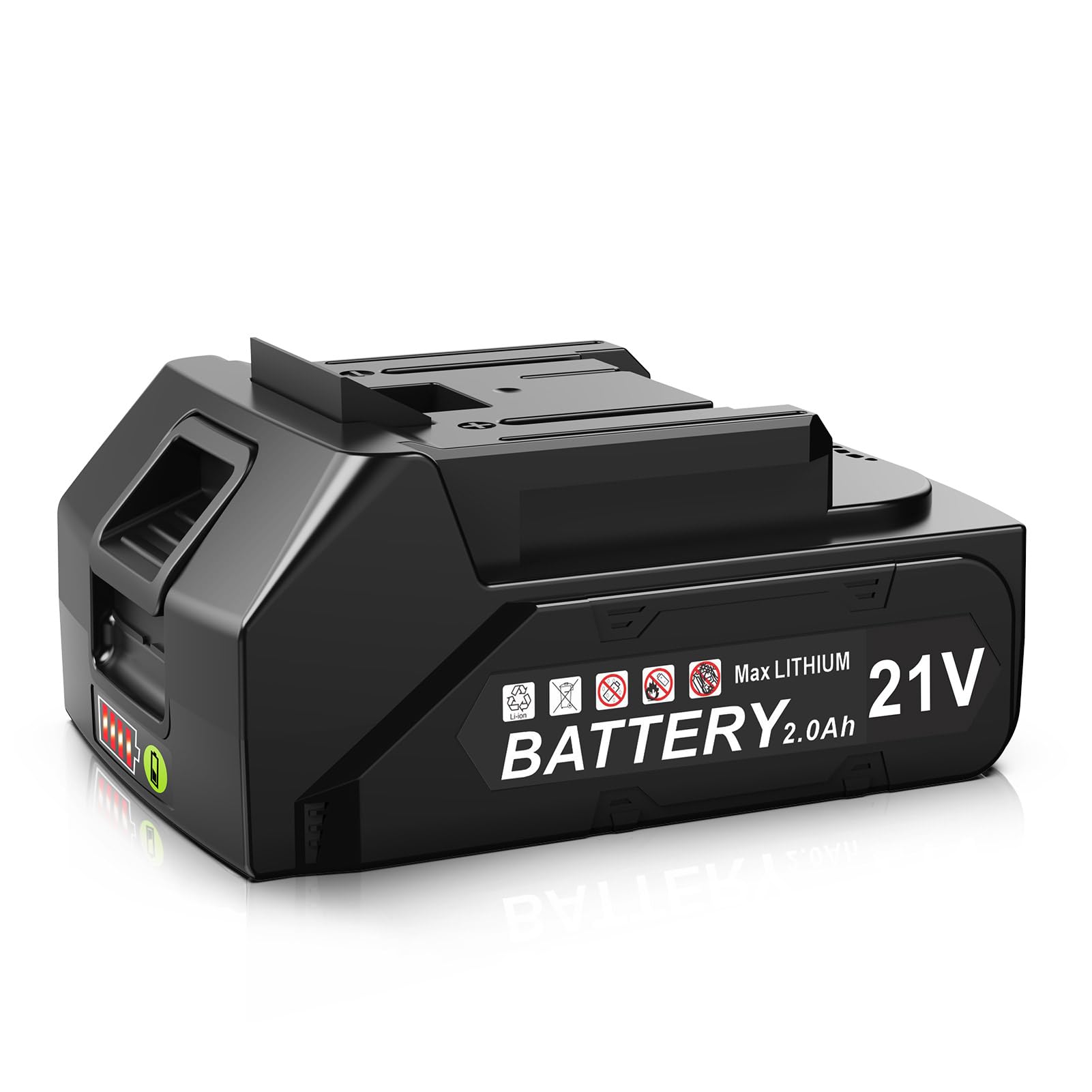21V Lithium Battery - 2.0Ah Li-ion Battery Packs for Cordless Tools, Long Life Battery with Battery Level Indicator