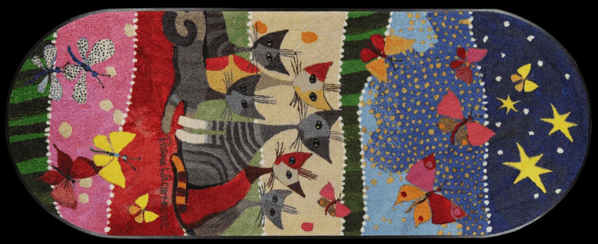 Salonloewe Rosina Wachtmeister Fußmatte waschbar Spring Fasce di Colore S75x190 cm Läufer oval Schmutzfang-Teppich waschbar Eingangs-Matte bunt und wohnlich