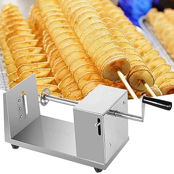 Voxmix Manual Stainless Steel Twisted Potato Slicer Spiral Vegetable Cutter French Fry | Size | 6 x 5.5 x 11.3 inches | Silver