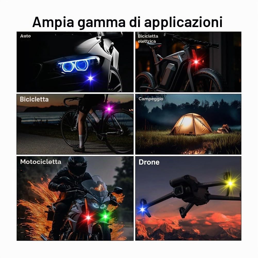 4 luci stroboscopiche a LED fili con, 8 colori USB Charing luci di emergenza impermeabili