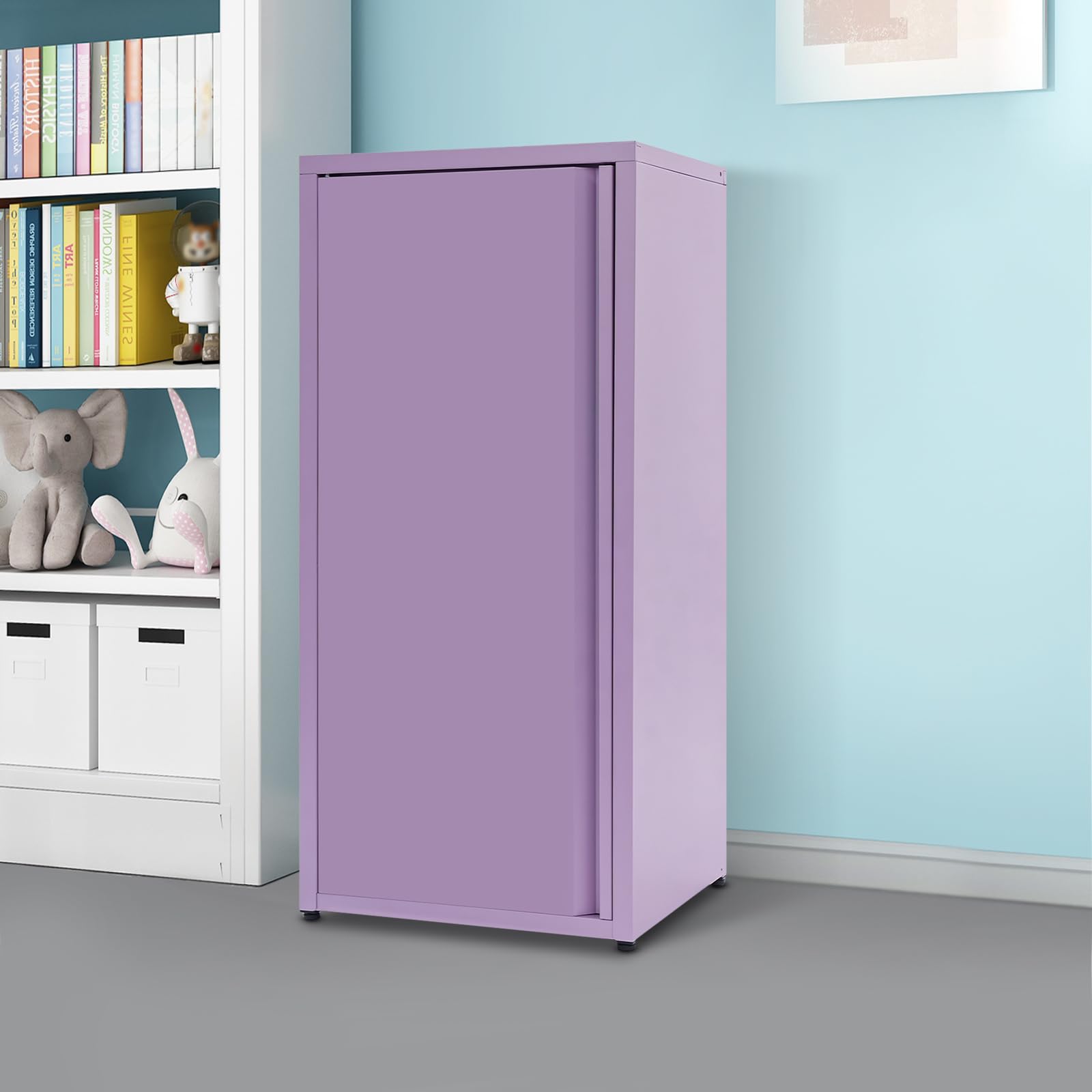 Armadietto in metallo con porta singola, con 2 ripiani regolabili in altezza, robusto metallo per ufficio, scuola, soggiorno, 40 x 35 x 88 cm (viola)