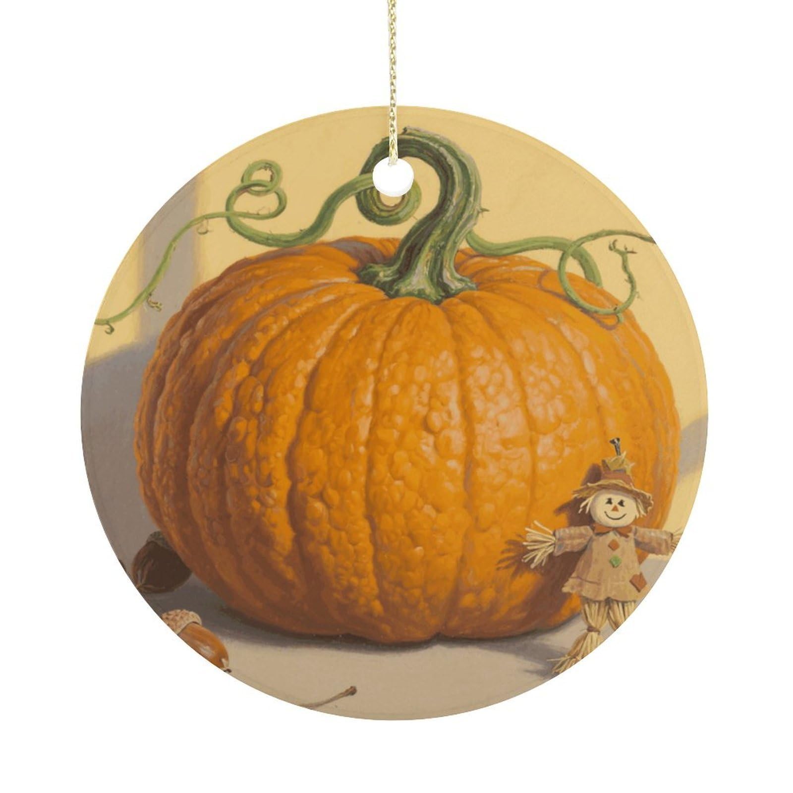 Personalized Christmas Ornaments 2025 Ceramic Hanging Pumpkin Ornaments with Gold String Double-Sided Vintage Holiday Decorations for Tree Mantel Tabletop Xmas Party Favors