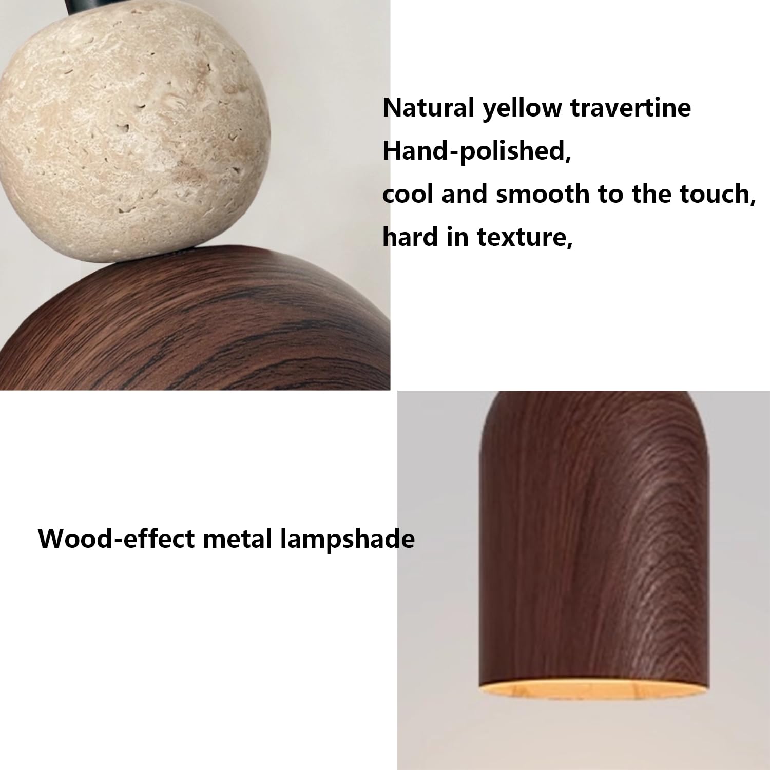 Wisząca Lampa Sufitowa Z Trawertynu Żyrandol Z Wiszącą Lampą 3,9 Cala Kulisty Klosz Z Trawertynu Z Metalowym Usłojeniem Drewna Gniazdo E27 W Stylu Industrialnym Wabi-Sabi Do Restauracji I